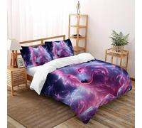 YOSERHFOG Pink Wolf Duvet Cover Set 3D Animal Wind Printed Bedding Quilt Cover, Soft Microfiber Quilt Cover with Zipper & Pillow for Adults & Teens King Size Double（200x200cm）