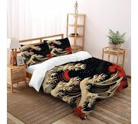 YOSERHFOG Waves Bedding Set Theme Bedspread Japanese Style Duvet Cover Set Microfiber Comforter Cover Suitable for Family,couple,children with Pillow Double（200x200cm）