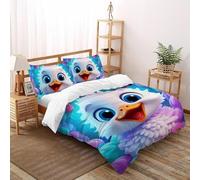 YOSERHFOG White Duck Duvet Cover Set 3D Cartoon Style Printed Bedding Quilt Cover, Soft Microfiber Quilt Cover with Zipper & Pillow for Teens & Adults Double(200x200cm)