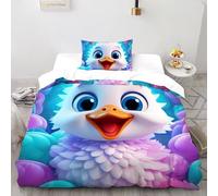 YOSERHFOG White Duck Duvet Cover Set 3D Cartoon Style Printed Bedding Set, Microfiber Quilt Cover with Zipper & Pillow for Adults & Teens King Size Single(135x200cm)