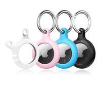 YOSH for Airtag Holder, Twist Lock Design 4 Pack, TPU & Hard PC Case, 30mm Metal Spring Keychain for Car Keys, Bags, Accessories for Apple AirTag, White& Blue& Pink& Black
