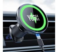 YOSH for MagSafe Car Mount Charger, [Advanced Cooling & 15W Fast Charging] Magnetic Wireless Car Charger with Extendable Metal Double Hook for Air Vent, 22×N56 Magnets for iPhone 17-12 Samsung Pixel