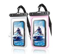 YOSH Waterproof Phone Pouch for Big Phones up to 8.5 inch, 2-Pack IPX8 Waterproof Phone Case for Kayaking Paddleboarding SUP for Samsung S26 S25 S24 S23 Ultra iPhone 17 16 15 14 Pro Max- Clear & Pink