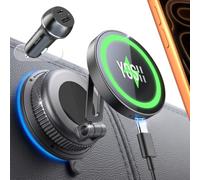 YOSH with 60W Car Charger for Magsafe Car Mount Charger for iPhone Samsung | with 60W Car Adapter, 360°Rotatable Base, Super Strong Vacuum Suction Cup & Nano Adhesive, 15W Fast Charging