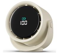 YOSHENMO Portable Desk Fan for Bedroom, Turbo Table Fans with smile icon LED Display, 6-inch, 5-Speed Strong Airflow, Low Noise, 360° Adjustable Tilt, Suitable for Home, Office, Outdoor, Off-White