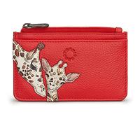 Yoshi Mother's Pride Leather Card Holder Purse for Women, Giraffe Design, Red Leather, RFID Protection