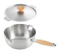 Yoshikawa PD3009 Stainless Steel Dripless Pourer, Snow Flat Pot, 7.9 inches (20 cm), 6.1 gal (2.3 L), Compatible with Induction and Gas Fire + Lid Set, Made in Japan