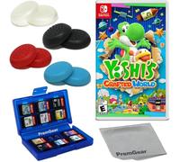 Yoshi's Crafted World for Nintendo Switch (US Version), with PremGear Thumb Grips (8 pack - Black, Blue, Red & Clear), 24 Slot Game Card Holder & Cleaning Cloth