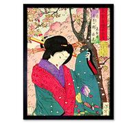 Yoshitoshi Japanese Geisha Blossoms Art Print Framed Poster Wall Decor 12x16 inch