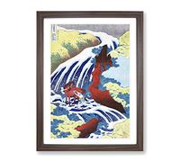 Yoshitsune Falls By Katsushika Hokusai Asian Japanese Framed Wall Art Print, Ready to Hang Picture for Living Room Bedroom Home Office Décor, Walnut A3 (34 x 46 cm)