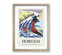 Yoshitsune Falls By Katsushika Hokusai Exhibition Museum Asian Japanese Framed Wall Art Print, Ready to Hang Picture for Living Room Bedroom Home Office Décor, Oak A4 (34 x 25 cm)