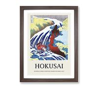 Yoshitsune Falls By Katsushika Hokusai Exhibition Museum Asian Japanese Framed Wall Art Print, Ready to Hang Picture for Living Room Bedroom Home Office Décor, Walnut A4 (34 x 25 cm)