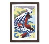 Yoshitsune Falls by Katsushika Hokusai Framed Print | A2 Walnut Framed Wall Art | Ready to Hang | Asian Nature Picture | Living Room Bedroom Lounge Office