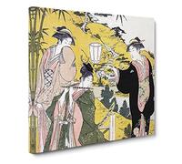 Yoshitsune Serenading Jorurihime by Torii Kiyonaga Canvas Print | Gallery Wrapped 30mm Frame Wall Art | 14x14 inches | Ready to Hang | Asian Picture | Living Room Bedroom Lounge Office