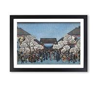 Yoshiwara Yo Zakura no Zu by Utagawa Hiroshige Framed Print | A2 Black Framed Wall Art | Ready to Hang | Asian Nature Picture | Living Room Bedroom Lounge Office