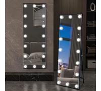 YOSHOOT 140 x 50 LED Hollywood full-length mirror with lights, wall-mounted and freestanding with stand dimming & 3 colour modes (Black)