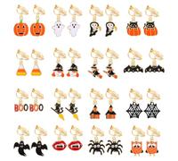 Yoshow 16 Pairs Clip on Halloween Earrings for Women Teens Halloween Clip on Dangle Earrings Set Spooky Ghost Spider Pumpkin Bat Black Cat Witch Fall Earrings Jewelry Pack