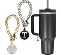 YOSHUYUKI Cup Accessories for Stanley Cup Simple Modern 30 40 oz Tumbler with Handle, Personalized Name Plate Initial Letter Charms For Stanley Quencher H2.0 - Gold and Silver
