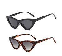 YOSHYA Retro Vintage Narrow Cat Eye Sunglasses for Women Clout Goggles Plastic Frame, Black Grey + Leoaprd Grey, One Size