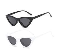YOSHYA Retro Vintage Narrow Cat Eye Sunglasses for Women Clout Goggles Plastic Frame, Black Grey + White Grey, One Size
