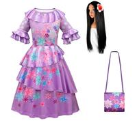 YOSICIL Dress Isabela Encanto Isabella Mirabel Costume Children Pepa Cosplay Dolores Costumes Luisa Girls Princess With Bag With Wig Short Sleeve Cosplay Halloween Christmas,7-8Y