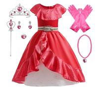 YOSICIL Elena Adventure Dress Classic Elena of Avalor Costume Princess Elena Girls with Ruffles Girls Halloween Costume Christmas Party,Red,4-5Y