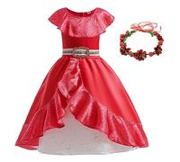 YOSICIL Elena of Avalor Adventure Dress Costume Elena Adventure Princess Elena girls costume Elena of Avalor children's costume for girls Christmas party birthday present role play skirt,Red-6PS,4-5Y