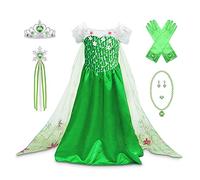 YOSICIL Princess Costumes for Girls Fancy Princess Elsa Dress Sleeve Gradient Fancy Dres Deluxe Girls Fancy Dress for Girls Birthday Party Halloween Christmas Cosplay,Green-6PS,4-5Y