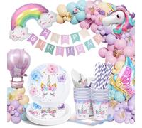 yosiio Unicorn Party Tableware Set, Butterfly Theme Party Supplies, Unicorn Birthday Decoration Set, Paper Plates with Butterfly Balloons for Kids' Birthday Baby Shower 16 Guests