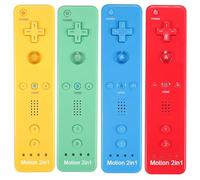 Yosikr Remote Controller for Wii/Wii U with Motion Plus, with Silicone Case and Wrist Strap (4 Pack, Green, Yellow, Blue, Red)