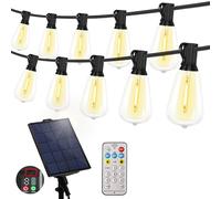 YOSION Solar Powered LED Outdoor String Light, Waterproof Festoon Lights with Remote Control, USB Type C, Shatterproof Bulbs for Garden Patio Gazebo Festival Decoration (72FT 20Bulbs)