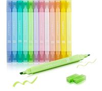 YOSKAEDI Highlighter Pastel Set, Pack of 12 Pastel Highlighters, Double Tip, No Bleed and Dry Fast Glow Pencils, Bible Marker Pens, Very Suitable for School Supplies for Learning and Working
