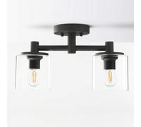 Yosoan Industrial Edison Glass Ceiling Lights, 2 Glass Pendant Light Fitting, Loft Bar Flush Mount Hanging Lights (Black)