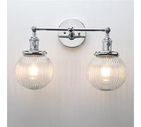 Yosoan Industrial Glass Ribbed 2-Lights Wall Sconces, Modern Wall Light with Globe Lampshade,Switched Bedside Wall Light for Bedroom, Kitchen, Living Room (Chrome)