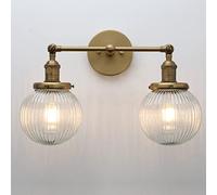 Yosoan Industrial Glass Ribbed 2-Lights Wall Sconces, Modern Wall Light with Globe Lampshade,Switched Bedside Wall Light for Bedroom, Kitchen, Living Room (Antique)