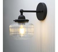Yosoan Industrial Ribbed Wall Ligh,Kitchen Bedroom Wall Sconce Lights with 6.3” Glass Lampshde, E27 Wall Mount Light Fitting (Black)