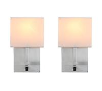 Yosoan Lighting 2 Sets of Vintage Modern Linen Lampshade Wall Light Fittings, Beside LED Wall Lamp with Wall Switched for Living Room Bedrooms Hotel E27 Screw (Brushed)