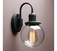 Yosoan Lighting Modern Vintage Industrial Globe Sconce Wall Light Fitting with 5.9” Clear Glass Lampshade, for Office Home Kitchen Living Room Bedroom Loft Bar (Black)