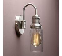 Yosoan Lighting Modern Vintage Industrial Globe Sconce Wall Light Fitting with Long Clear Glass Lampshade, for Office Home Kitchen Living Room Bedroom Loft Bar (Brushed)