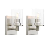 Yosoan Lighting Pack of 2 Modern Glass Wall Lights Indoor, Vintage Up Wall Light Fittings for Living Room, Dining Room, Bedroom, Hallway, Kitchen (Brushed)