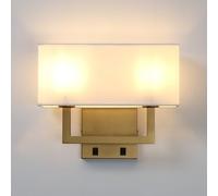 Yosoan Lighting Vintage Modern Linen Lampshade 2 Heads Wall Light Fittings, Beside LED Wall Lamp with 2-Wall Switched for Living Room Bedrooms Hotel E27 Screw (Antique)