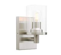 Yosoan Modern Glass Wall Sconce, Cylinder Up Wall Light Fitting for Kitchen, Restaurant, Living Room, Bedroom Bedside (Brushed)