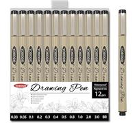 Yosogo 12-Piece Fineliner & Brush Pen Set - Ultra-Fine to Bold Tips (0.03mm-2.0mm) for Sketching, Inking & Illustration - Artist-Grade Drawing Pens