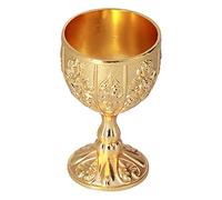 Yosoo 2Pcs Goblet Cups, 30ML Golden Vintage Chalice Goblet Engraving Flower Metal Cup, European Retro Ornaments Metal Shot Glass for Traveling Decoration Home Collection (Pumpkin Gold)