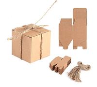 Yosoo 50Pcs Candy Boxes, Square Vintage Wedding Favours Boxes Sweets Gift Box Small Kraft Paper Boxes with Hemp Rope Birthday Party Supplies