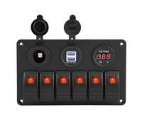 Yosoo 6 Gang LED Rocker Switch Panel, ABS Plastic, Control Equipment, Dual USB, 12V 24V, Suitable for Car Boat Motorcycle (Yosoow9fzus7knd-04)