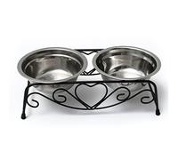 Yosoo Double Twin Stainless Steel Bowls Dog Puppy Cat Pet Food Water Bowl Dish Feeder Dish Retro Iron Stand
