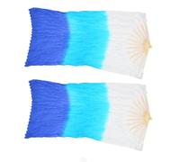 Yosoo Health Gear 2Pcs 1.5m Artificial Silk Belly Dance Bamboo Fan Tricolor Square Dancing Props, Fans Veils Long Colorful Fabric Gradient Worship Flags for Dancer Women Show Arts Faux Veil