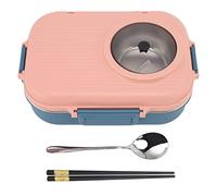 Yosoo Health Gear Bentos Lunch Box, 1100ml Thermal Lunch Box Double Layer 3 Grid Stainless Steel Food Storage Container with Chopsticks Spoon Soup Bowl (Pink)