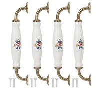 Yosoo Health Gear Ceramic Cabinet Handles, 4 Sets European Style 160mm Hole Distance Arched Drawer Pulls, White and Polished Brass Finish Kitchen Cupboard Handles for Drawers and Furniture